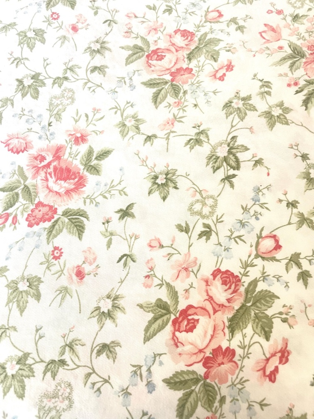 Laura Ashley Fitted Sheet Lilian Coral Roses w Foxgloves Cotton Shabby Full/Q